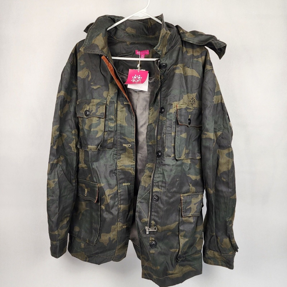 Tactica Womens NWT Green Black Camouflage Hooded Full Zip Concealed Carry XL
